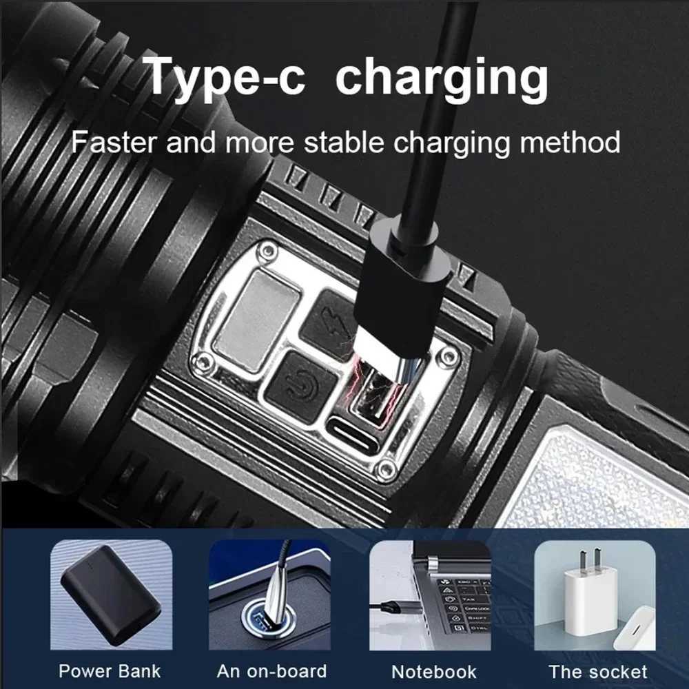 Ultra Bright Long-range Tactical Flashlight High Power LED Rechargeable Torch Built-in 15000mAh Battery Camping Hunting LanternXJ250529