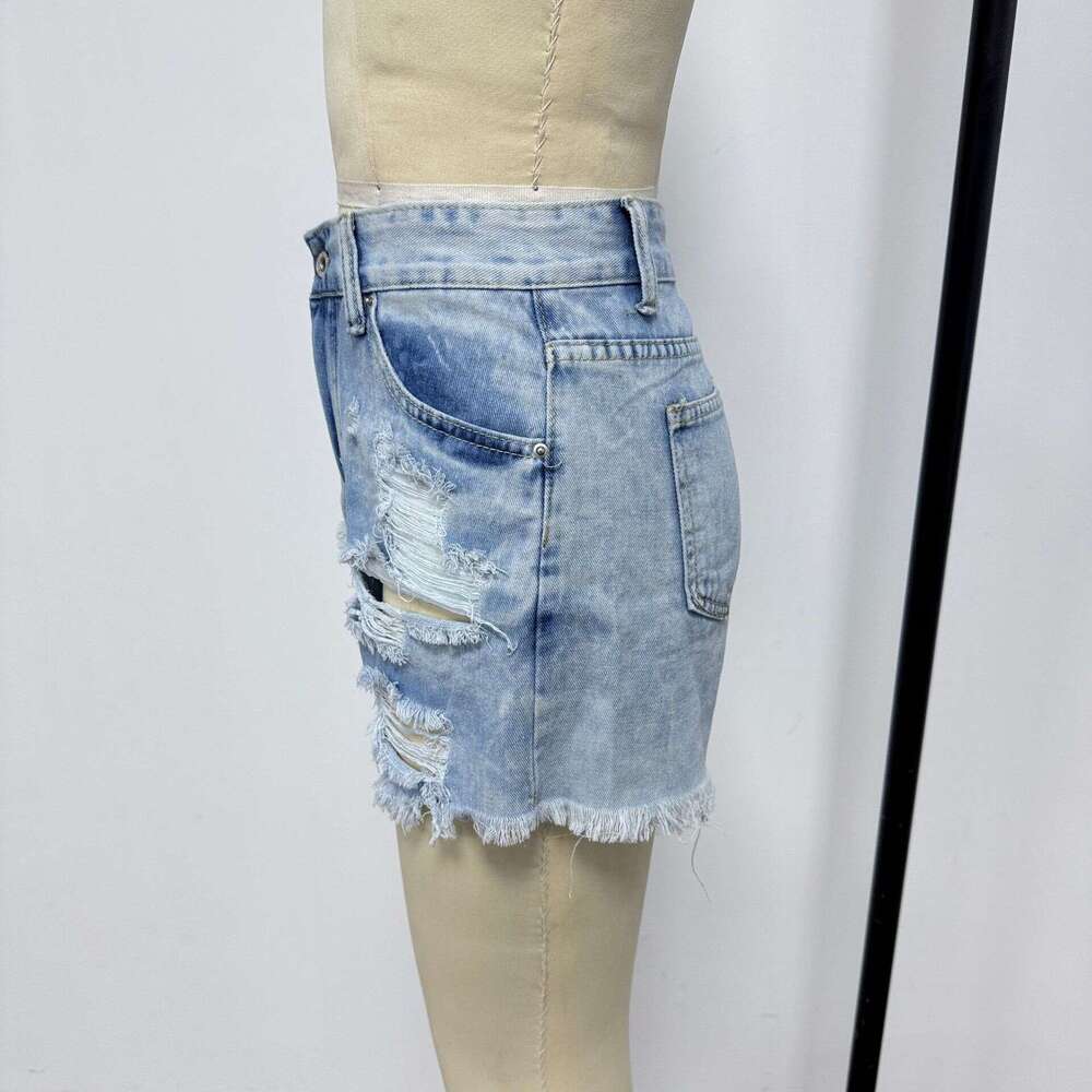 Shorts Women Denim Shorts YI High Waist Ripped Fringe Denim Shorts For Women Hot Pants Already Shipped Jean Shorts