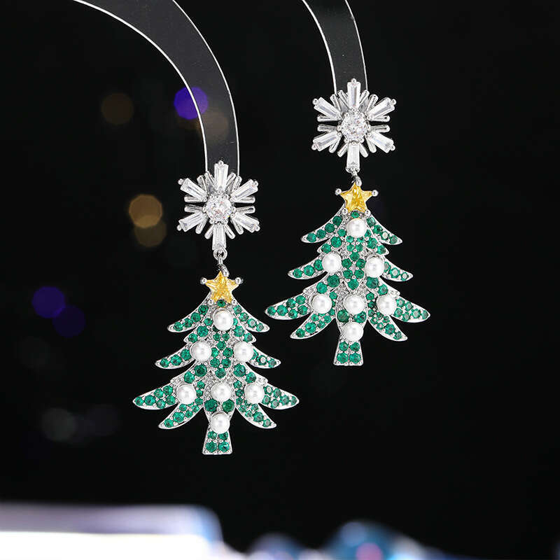 Trendy Fashionable Christmas Tree Earrings New Style Colorful Zircon Inlaid High-end Gift