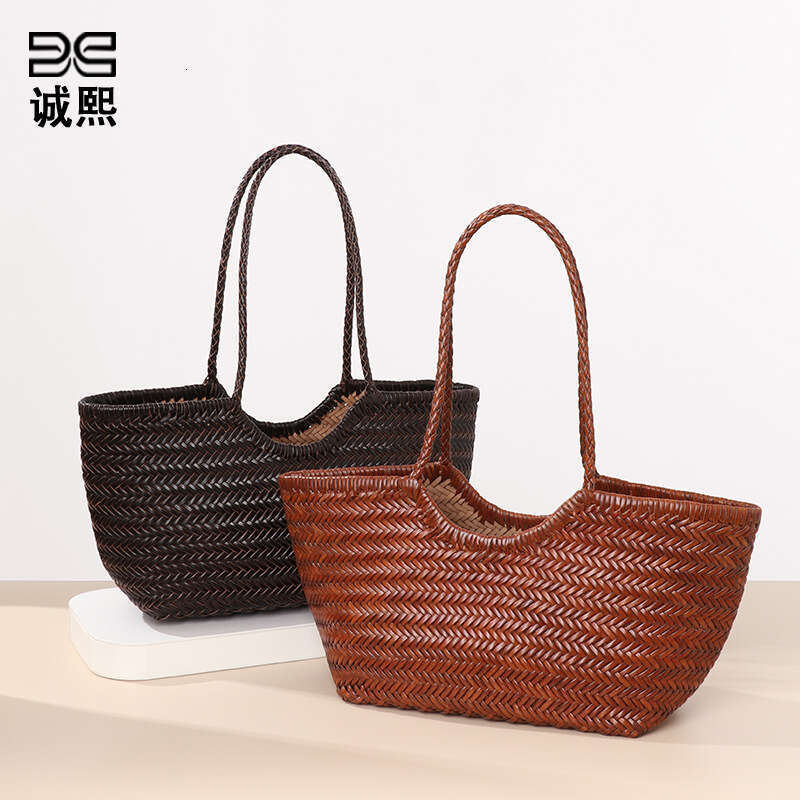 Tote Bag Handbag For Women Cowhide Single Shoulder Underarm Tote Genuine Leather Niche Woven Large Capacity Basket Mother Bag Shoulder Bag Braided Han