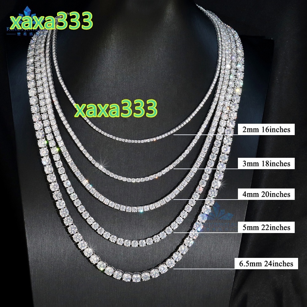 Hiphop Prompt Tennis Chain Iced Out 2mm-6.5mm Moissanite D VVS Excellent Round Cut Full Size Silver Link Necklaces for Gifts