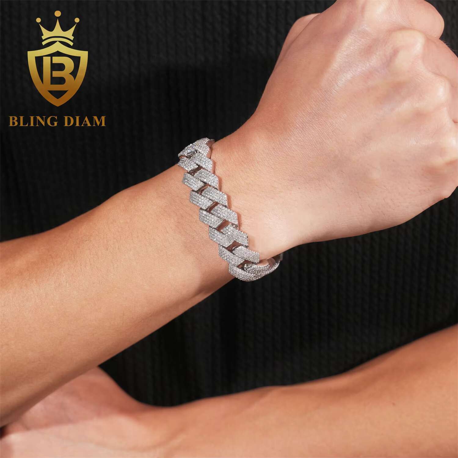 4Rows 15mm Hip Hop Jewelry Cuban Llink Chain 925 Silver Moissanite Cuban Link Chain Bracelet Pass Diamond Tester