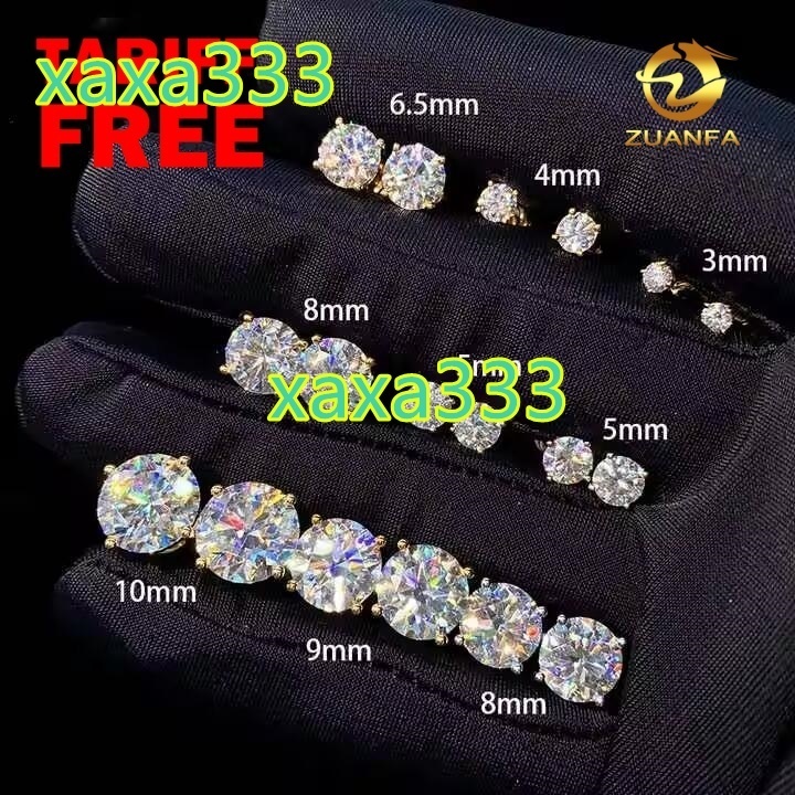 Wholesale D VVS Moissanite Earrings Screw Back Round Cut 4 Prong Stud Earrings 925 Silver Hip Hop Earring for Men and Women