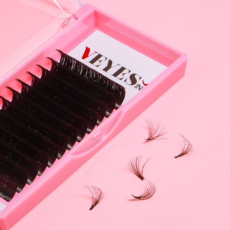 Veyes Custom Black Korean Faux Cashmere Lash Trays Easy Fans Russian Fast Blooming Lash Fluffy Individual Eyelash Extensions