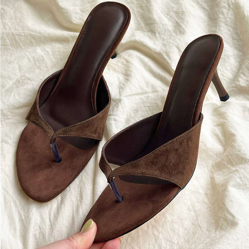 Cowhide Version ~ French Style Elegant Thin Toe Clip for Women Outdoor 2025 Summer New High Heel Sandals