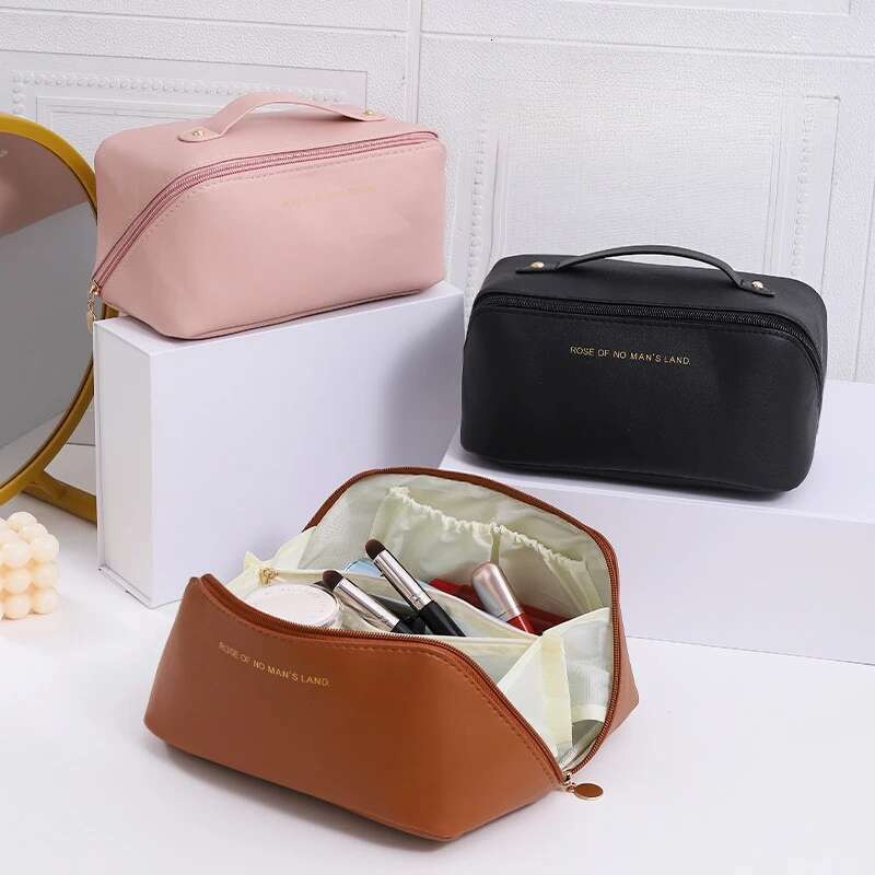 Advanced Multi Functional PU Leather Portable Travel Lightweight Wash Handheld Pillow Makeup Storage Bag