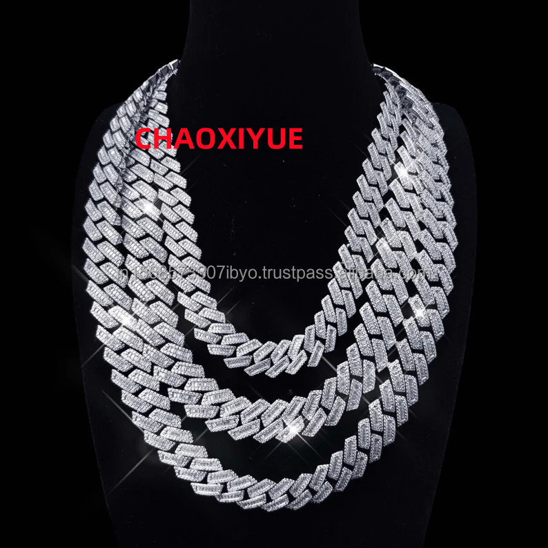 Top Quality Sterling Hip Hop Miami Cuban Chain Iced Out Moissanite Diamond Customized Silver and Gold Designer Necklace