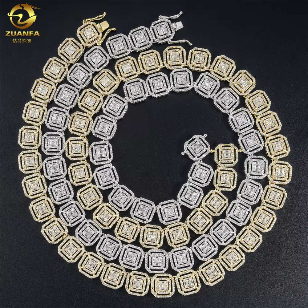 Zuanfa Jewelry Hip Pop Chain 925 Silver Diamond Necklace Pass Tester Double Lock Solid Silver Moissanite Necklace