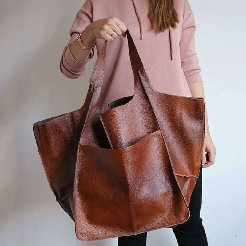 Vintage Large Capacity Handbags PU Soft Leather Big Designer Women Shoulder Beach On Vacation Woman Bag Tote 2024