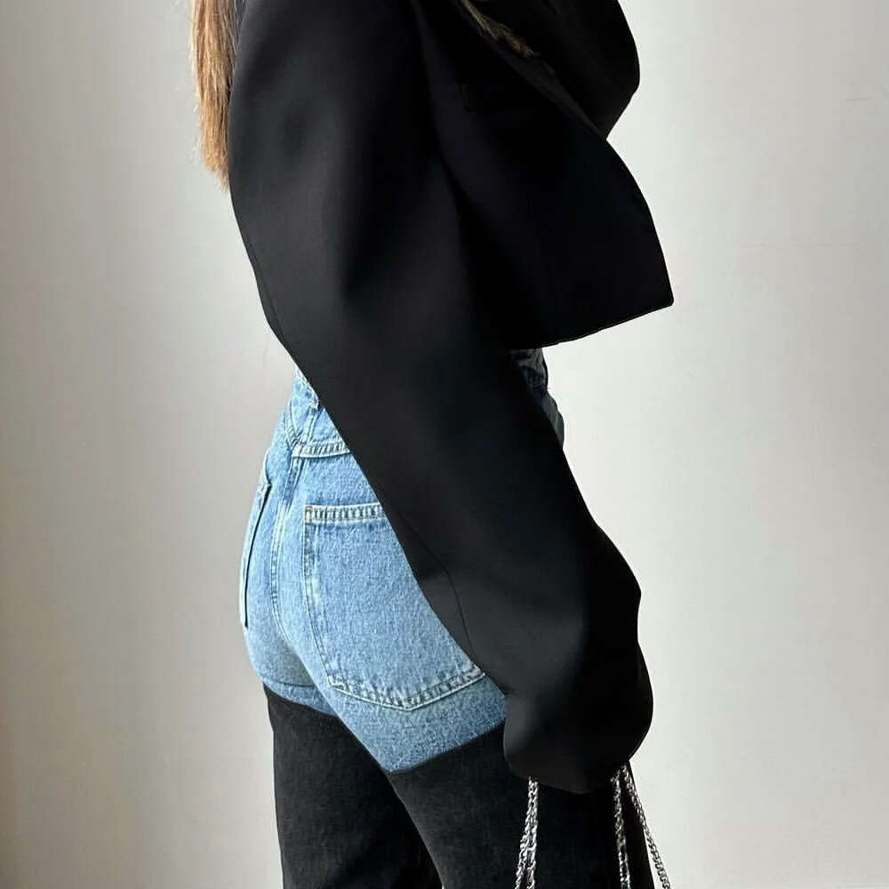 Spring New Fashion Casual Color Block Straight Leg Women's Distressed Jeans B5