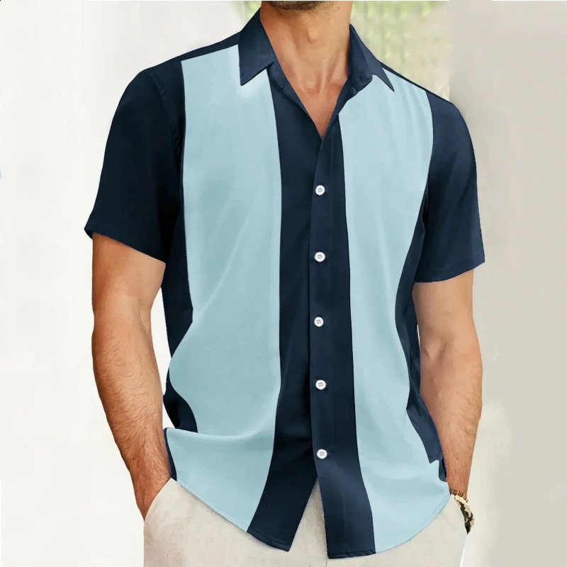 Striped Shirt For Men 3D Print Short Sleeve Hawaiian Shirt Beach Casual Shirts Men Clothing Loose Oversized Button Lapel T-Shirt 250528