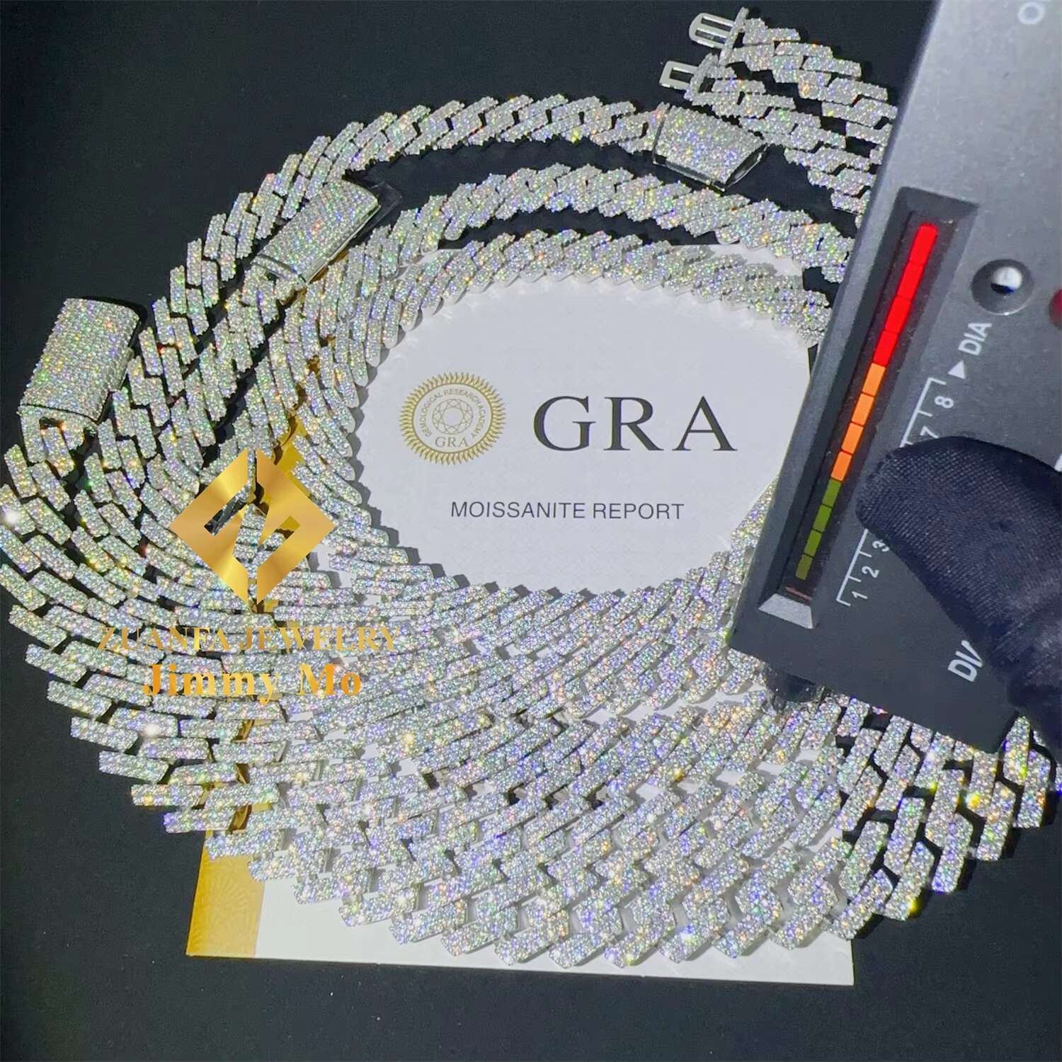 Hot Selling Pass Diamond Tester 925 Solid Silver 12mm 13mm 14mm 15mm Two Rows Iced Out Hip Hop VVS1 Moissanite Cuban Link Chain