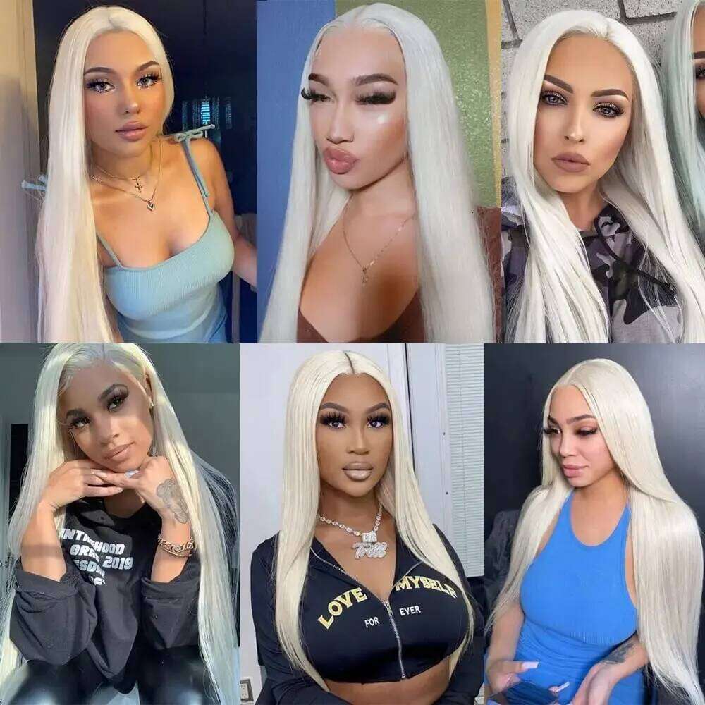 Blonde 13*4 Long Straight White Wig Heat Resistant Fiber Hair Synthetic Lace Front Wigs