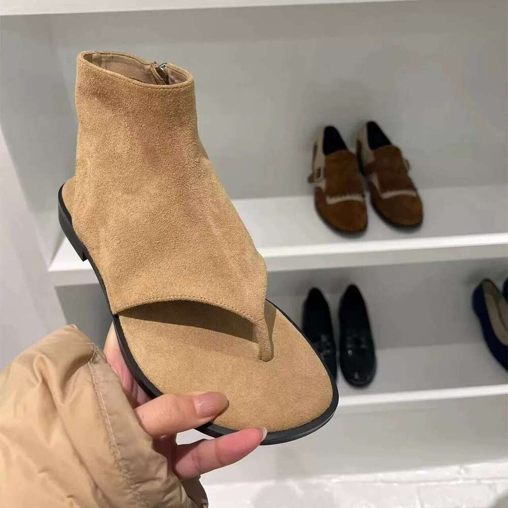 Sheepskin Version ~ Korean Style Niche Clip for Women 2025 Summer Open Toe Flat Short Boots Sandals