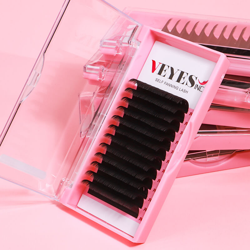 Veyes New Trend Soft Korean PBT Fiber Lashes Trays Dark Volume Easy Fanning Lash Extensions Mega Volume Vegan Eyelash Extension