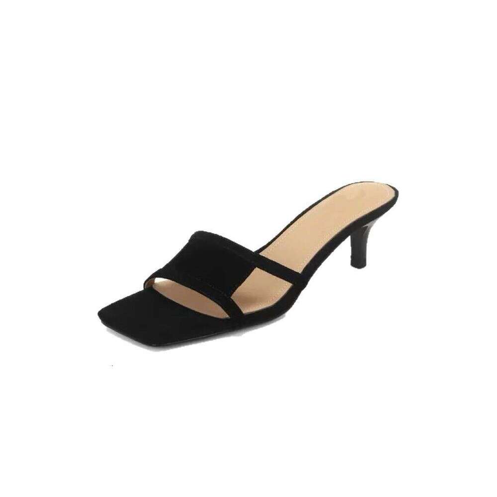 Sheepskin Version ~ French Niche Style Stiletto Heel One-Strap Sandals for Women Outdoor Wear 2025 Summer Elegant Suede Square Toe Slippers