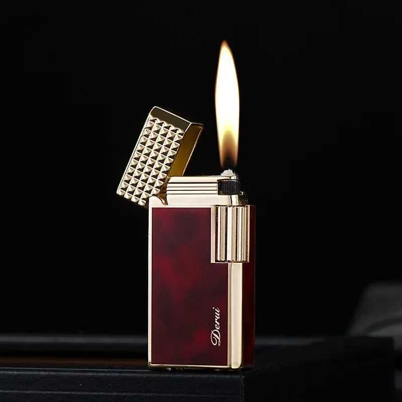 2024 New Derui Metal Langsheng Kerosene Lighter High-end Lighter Narrow Version Mini Side-sliding Open Flame Lighter T250529
