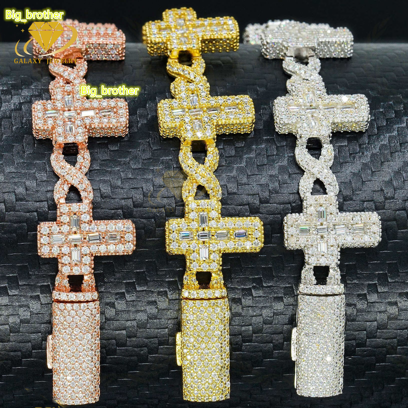 Hot Sale Emerald Cut Cross 16mm Infinity Cuban Link Chain Men Hip Hop Moissanite Diamond Iced Out Cuban Bracelet Necklace