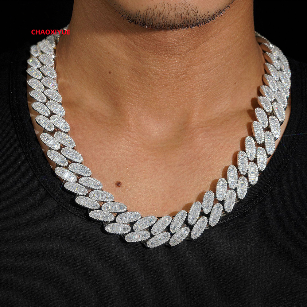 18mm 3 Rows Diamond Heavy 925 Sterling Silver Hip Hop Chain Iced Out Moissanite Cuban Link Chain Necklace with Certificate