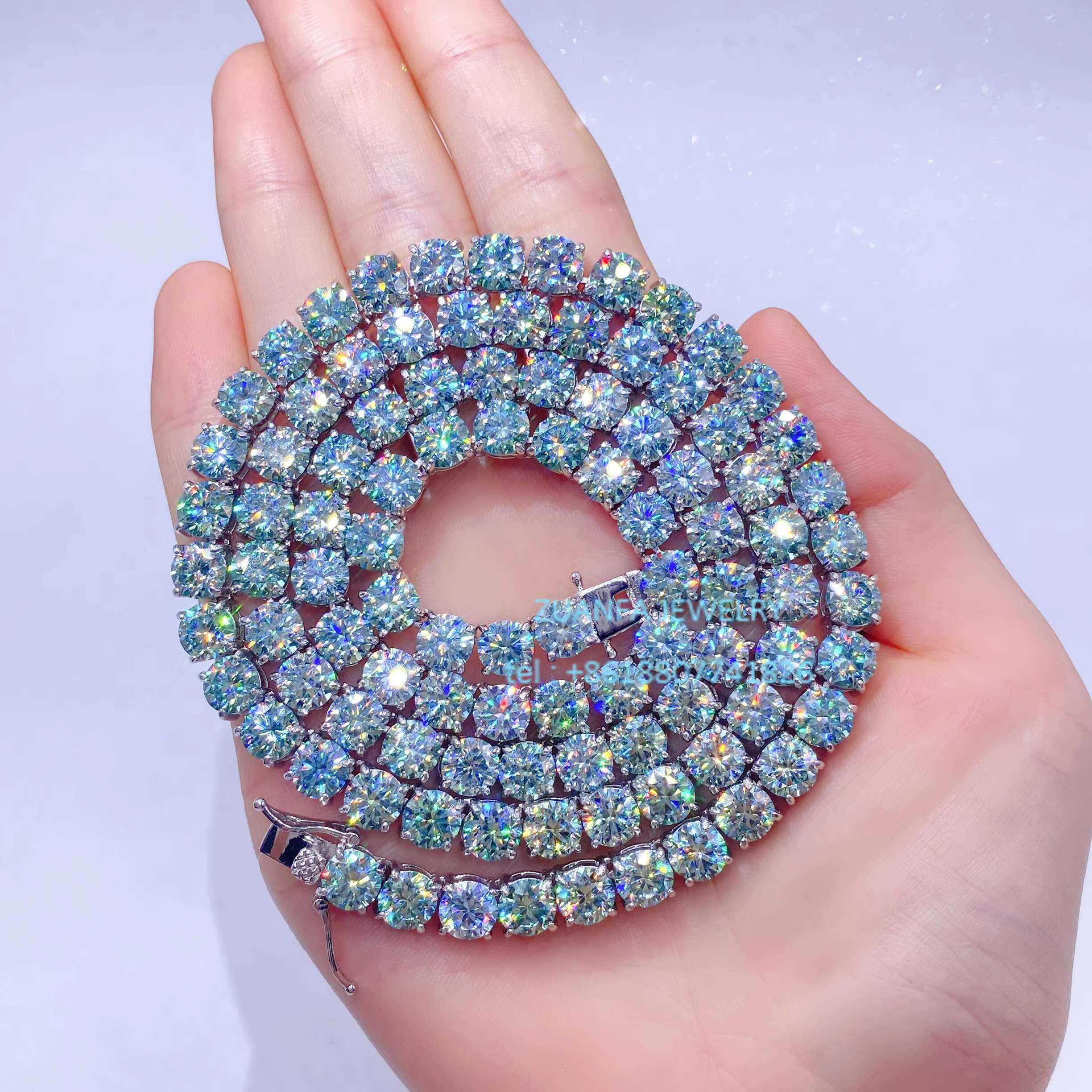 Hot Sale Sterling Silver 925 Green Blue Moissanite Diamond Tennis Necklace