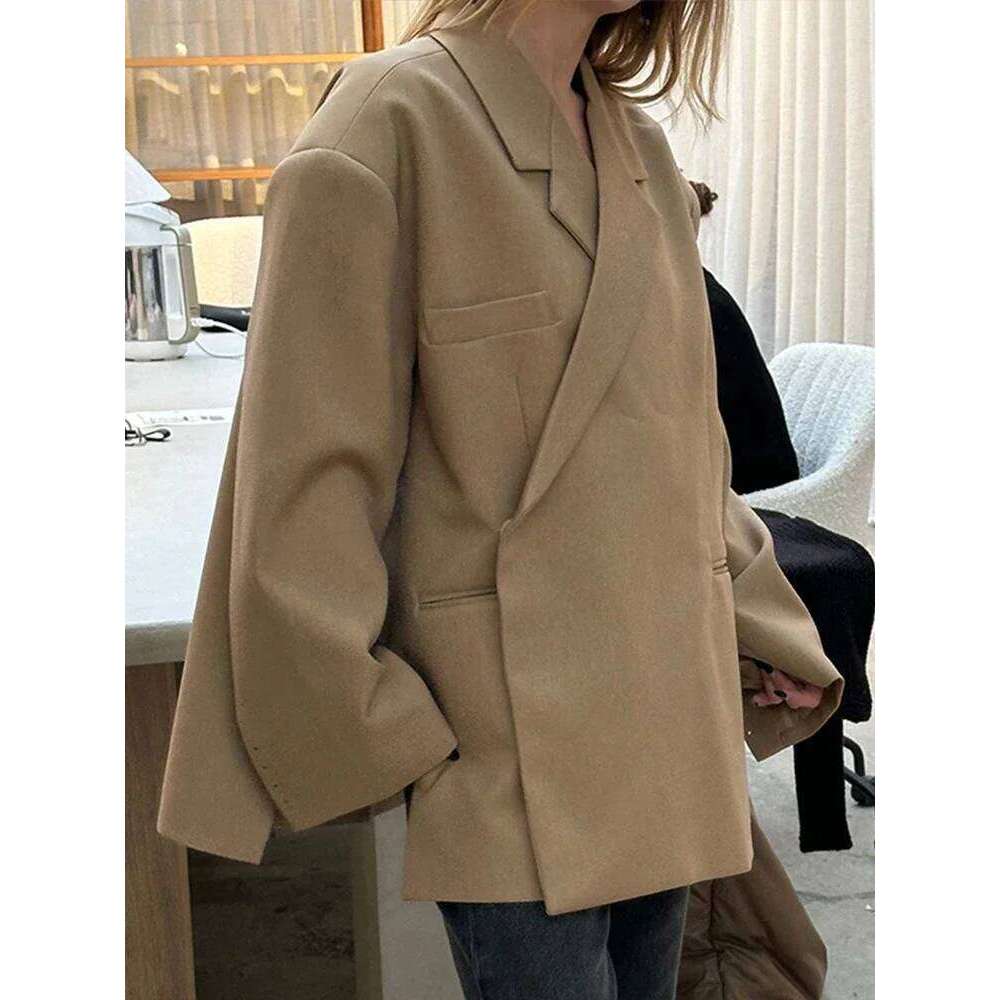 Fashion Lapel Button Suit Jacket for Women Casual Loose Long Sleeves Office Lady Coat 2024 New Chic Autumn Outercoat High Street