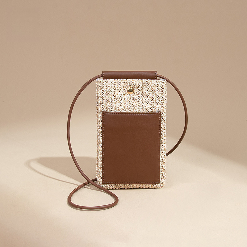 2025 Summer New Raffia Phone Fresh Versatile Shoulder Crossbody Vertical Fashion Coin Purse Small Bag