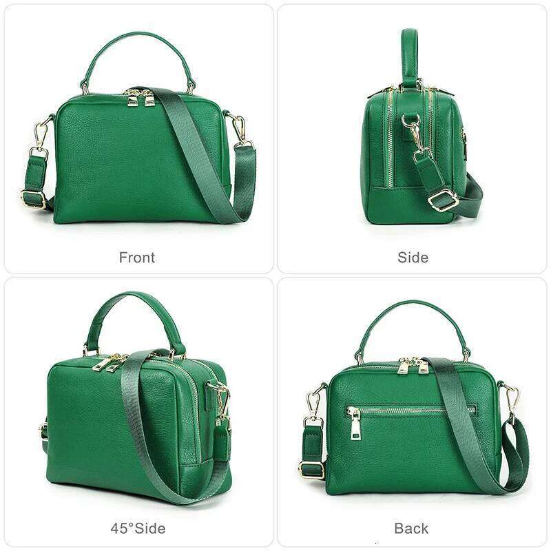 Contact'S Crossbody Bags For Women Handbags Full Grain Leather 2 Zippers Green Ladies Shoulder Box Bag
