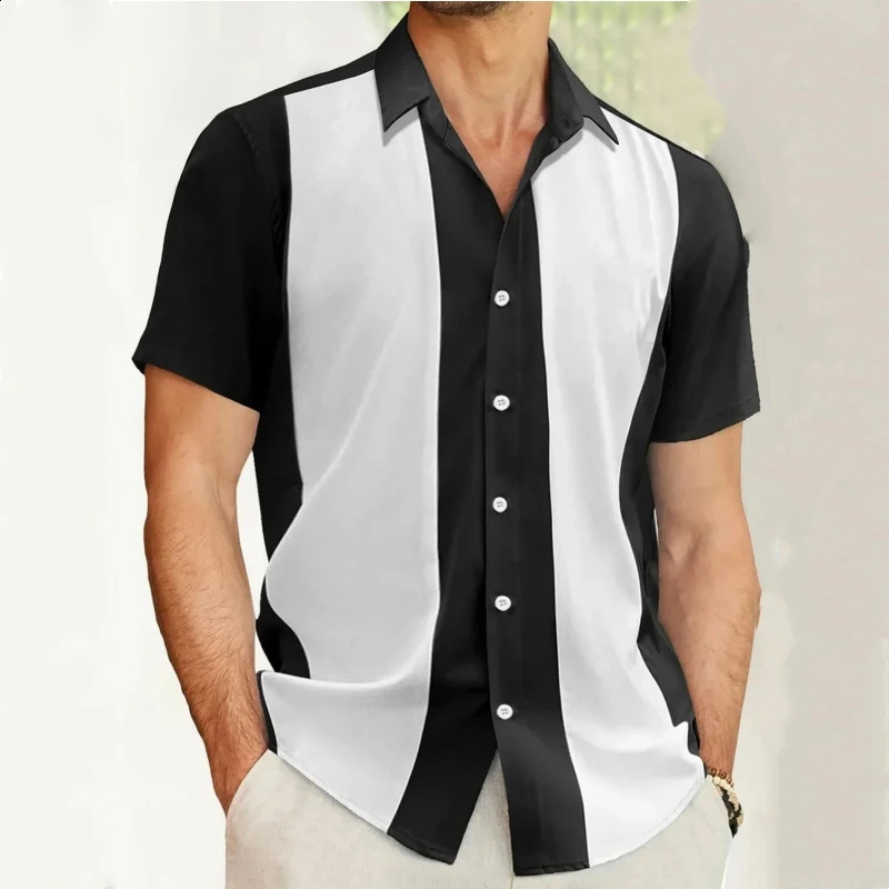 Striped Shirt For Men 3d Print Short Sleeve Hawaiian Shirt Beach Casual Shirts Men Clothing Loose Oversized Button Lapel T-Shirt 250526