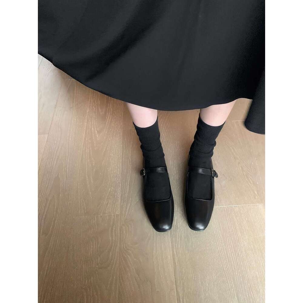 Su Yinyin Style Versatile Square Toe Genuine One-Strap Flat Mary Jane for Women Spring and Autumn Small Leather Shoes