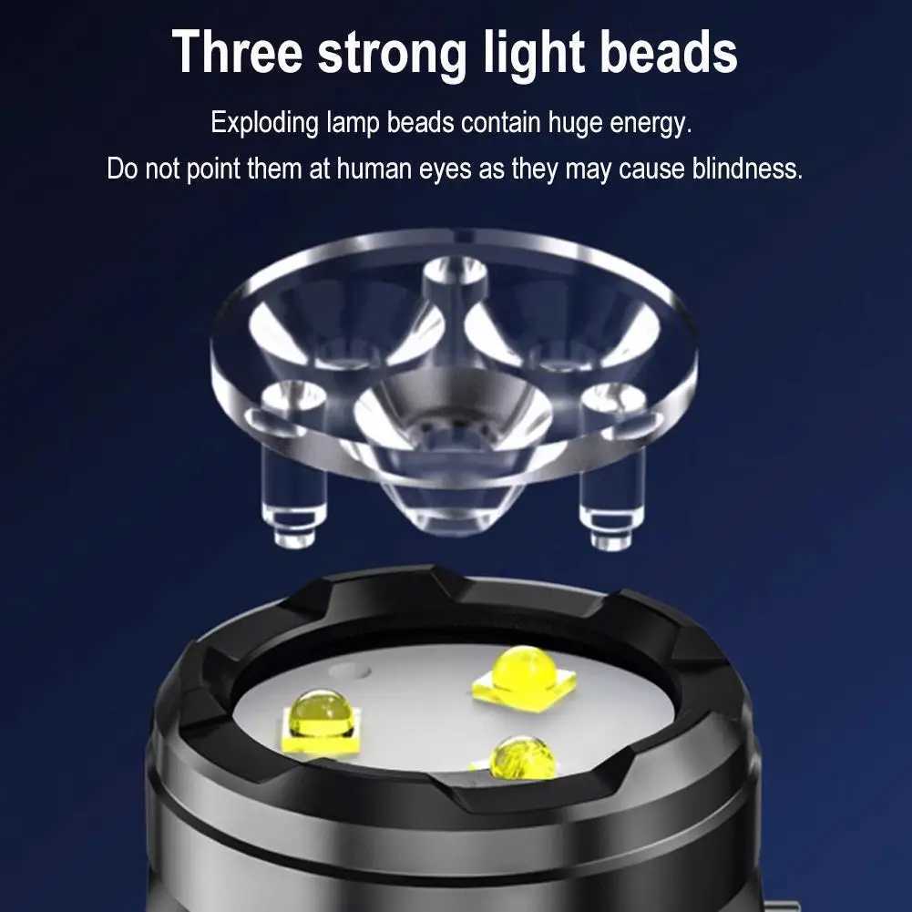 Three-Eyed Monster Mini Flash Super Power Flashlight Strong Light Rechargeable Super Bright Portable Lighting XJ250529