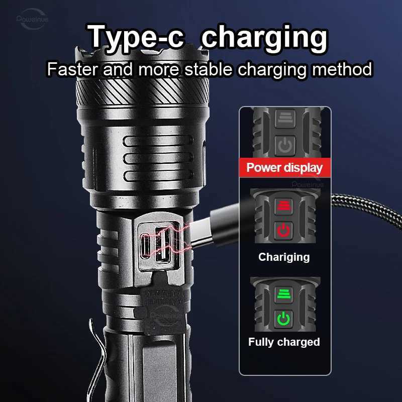 1000000 Lumens Powerful LED Flashlight Super Bright Rechargeable Torch Portable High Power Flashlight Outdoor Camping Lantern XJ250529