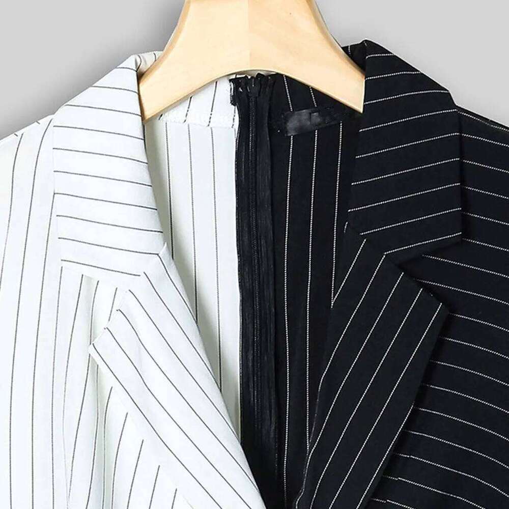 Women's Wear Women Patchwork Striped Insert Blazer Office Lady Sheath Mini Evening Autumn Dresses Long Sleeve Ol Dress Vestido