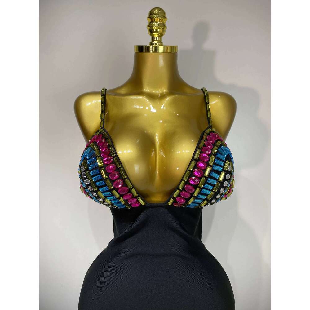 Sparkly Colorful Dias V Neck Black Bodycon Bandage Dress 2025 Celebrity Elegant Evening Club Party Birthday Dresses