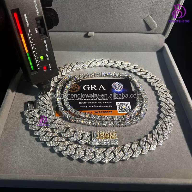 Custom Fashion Miami 15mm VVS Moissanite Cuban Link Chain Rap Soldier Chain or Hip Hop Necklace Rock