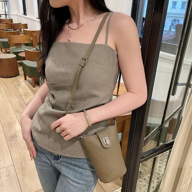 2024 New Women Soft Genuine Leather Mobile Phone Shoulder Bag Lady Mini Crossbody Messenger Pack Fashion Wallet For Girls