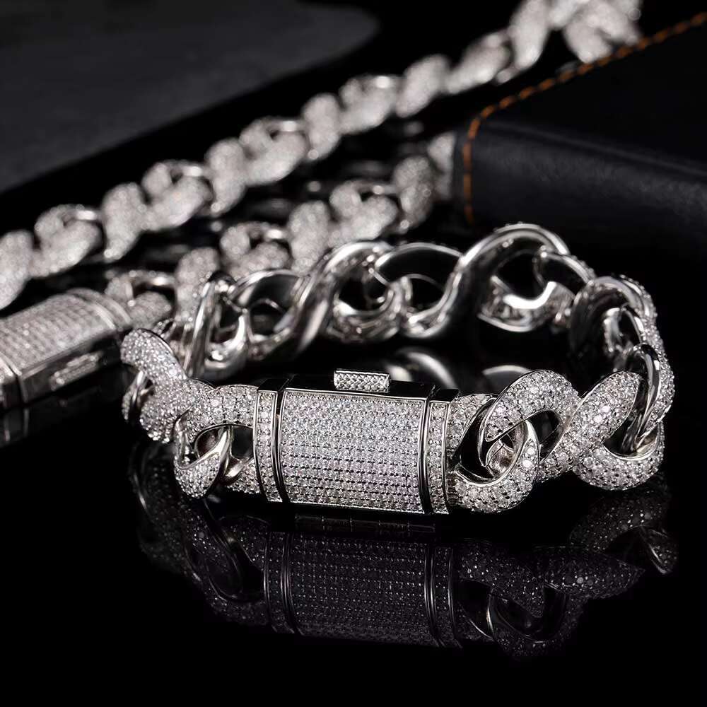 Hip Hop Jewelry Iced Out VVS Moissanite Cuban Link Chain 15mm 925 Sterling Silver Infinity Cuban Link Necklace