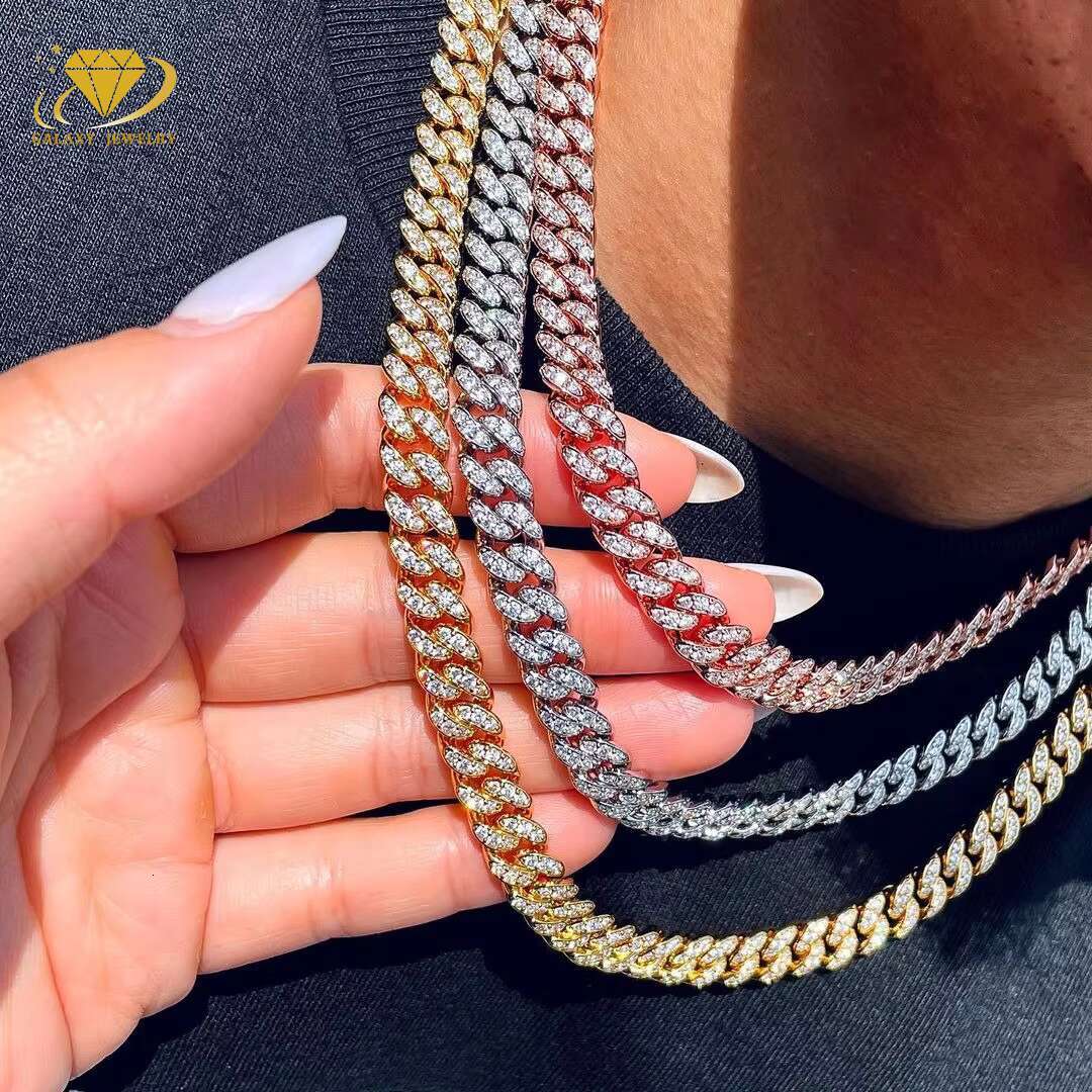 Hiphop Bracelet Miami Cuban Chains Lab Diamond 925 Sterling Silver Gold Plated Vvs Moissanite Diamond Cuban Bracelet for Men