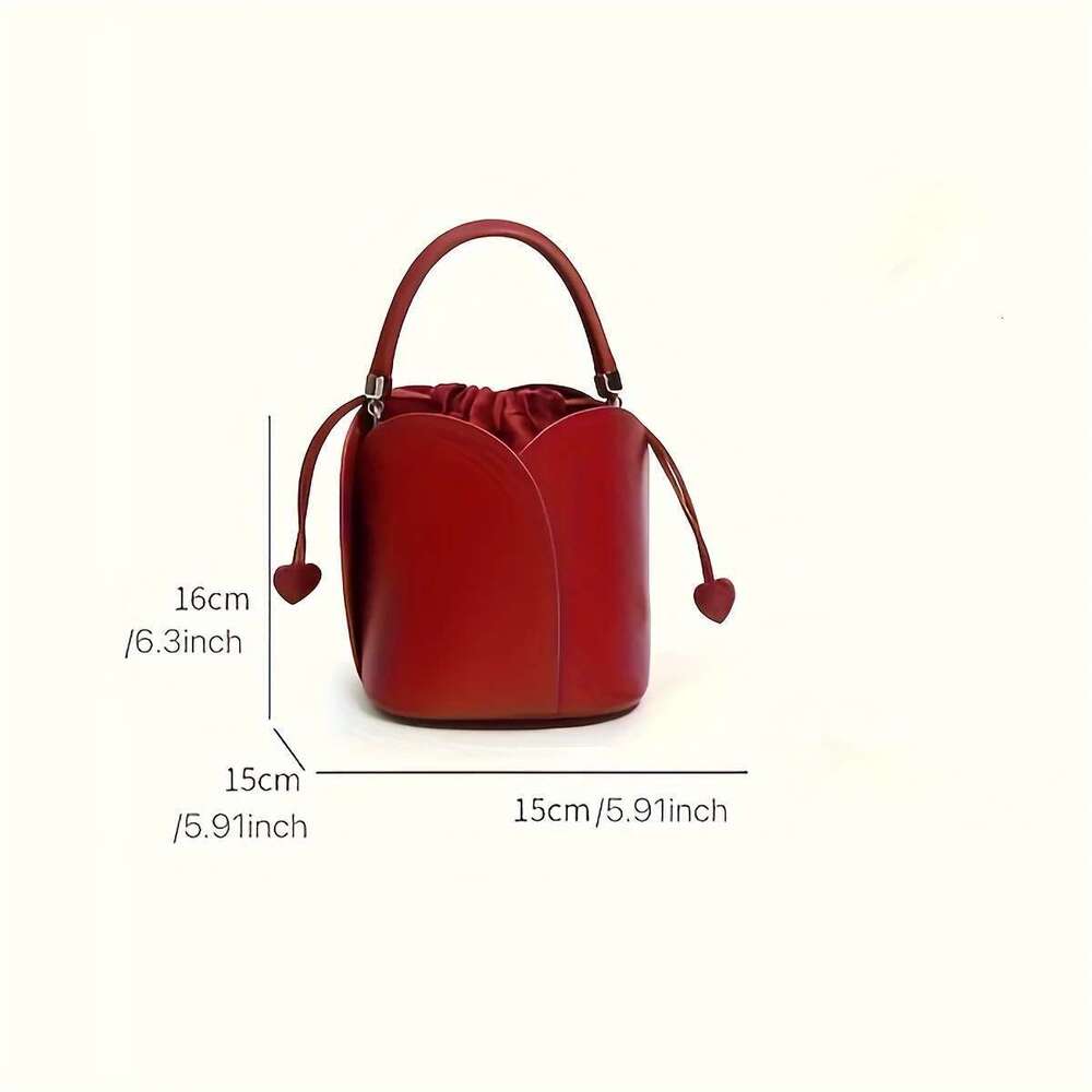 Avant-garde trendy ladies are fashionable and exquisite, high-value, textured, trendy, petal-red, hand-worn bucket bags