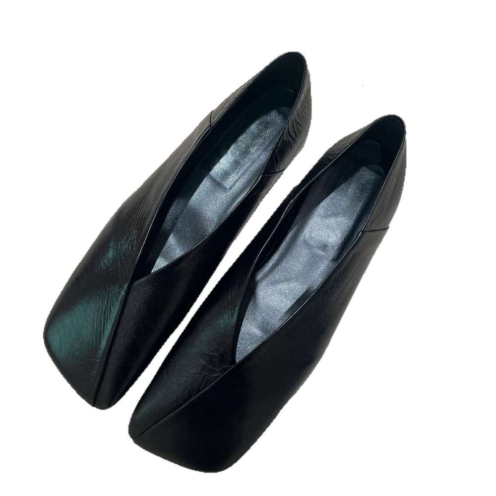 Genuine Leather French Niche V-Cut Square Toe Flat for Women 2025 New Spring Fashion Slip-On Granny Shoes