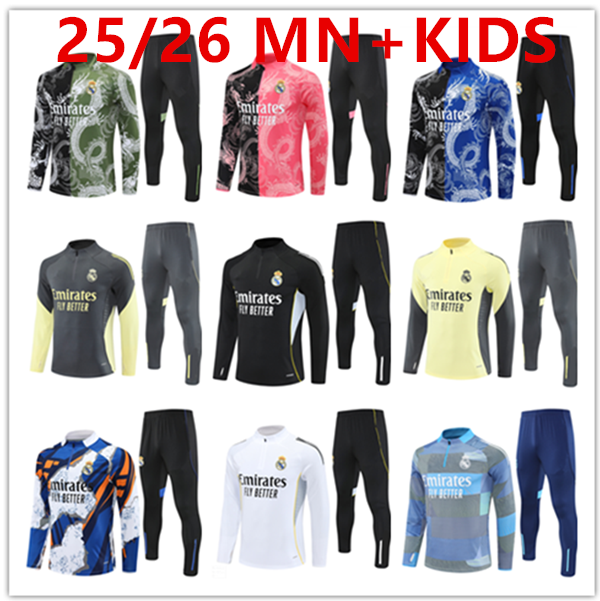 2025 2026 Reals Madrids mbappe football tracksuit 25 26 pulled Long BELLINGHAM VINI JR MODRIC Sleeves training suit jogging kits Men kids chandal futbol survetement