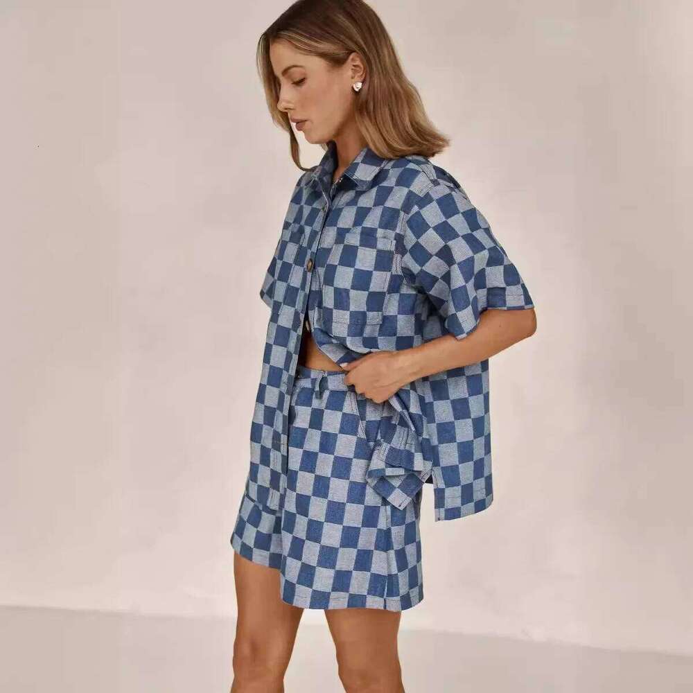 Women's Wear Casual High Waist Women's Denim Shorts Set Short Sleeve Fashionable Summer Independent Station Cross-Border Style 16883