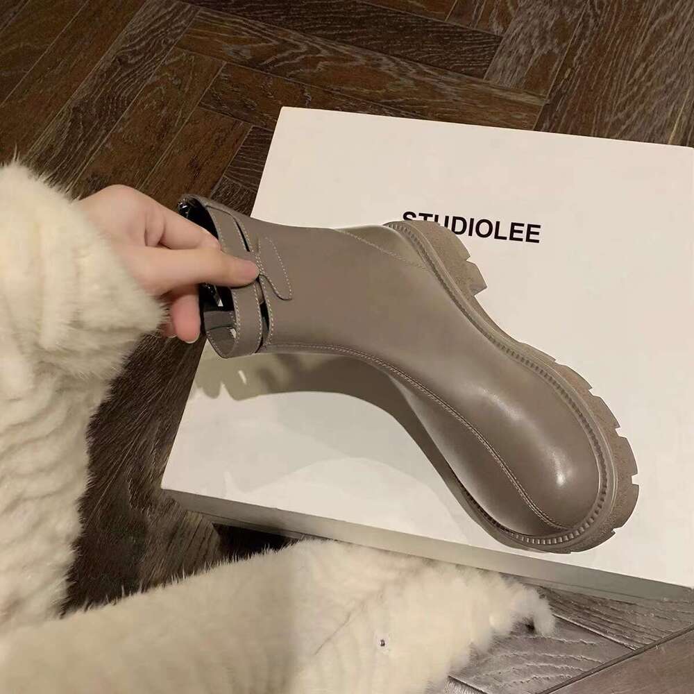 Grape Mom Style Street Motorcycle for Women 2023 Autumn Winter New Thick Sole Chunky Heel Martin Short Boots