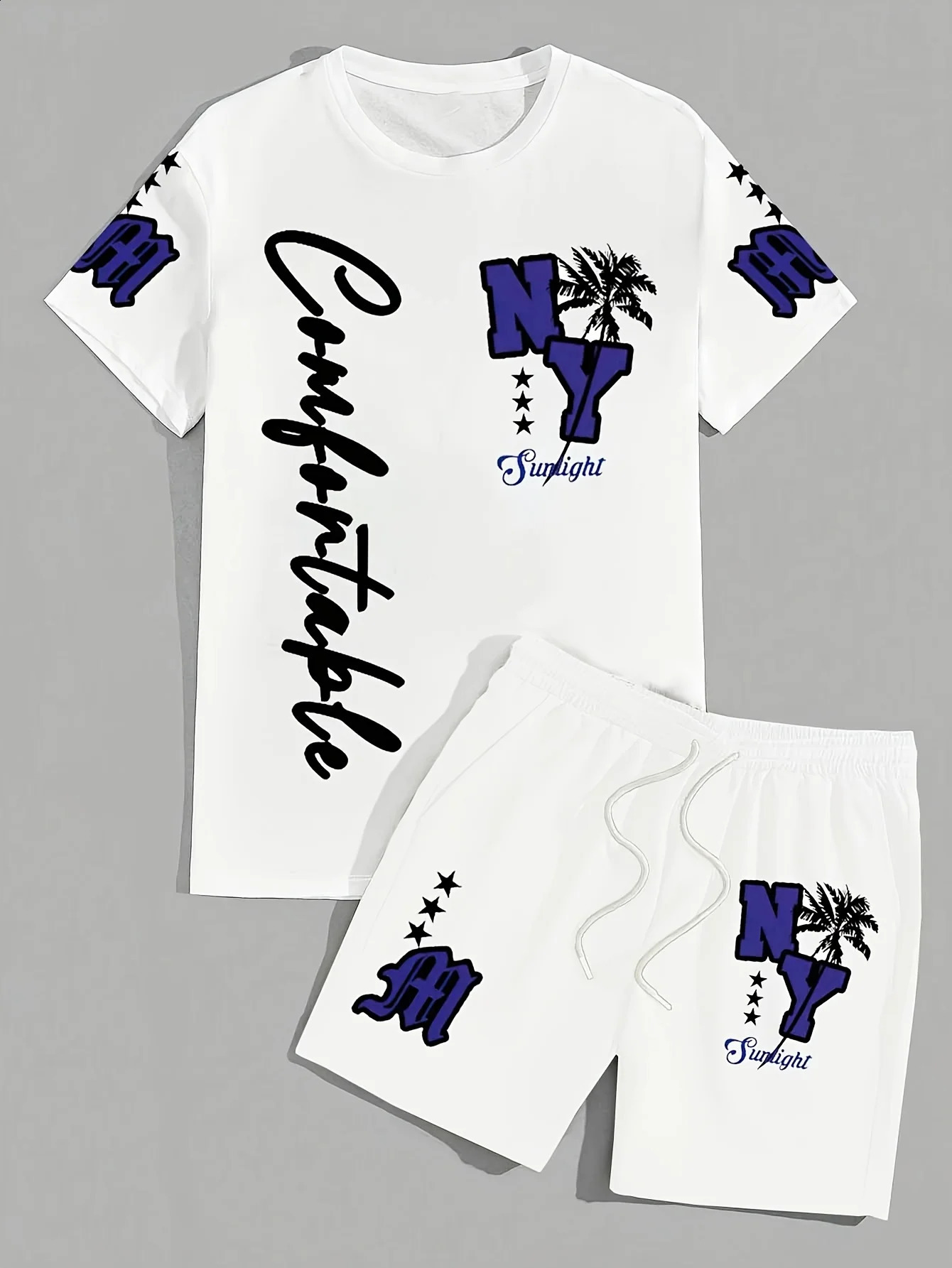 Summer 2025 mens suit with letter prints casual and fashionable outdoor lightweight breathable polyester wear 250520Z