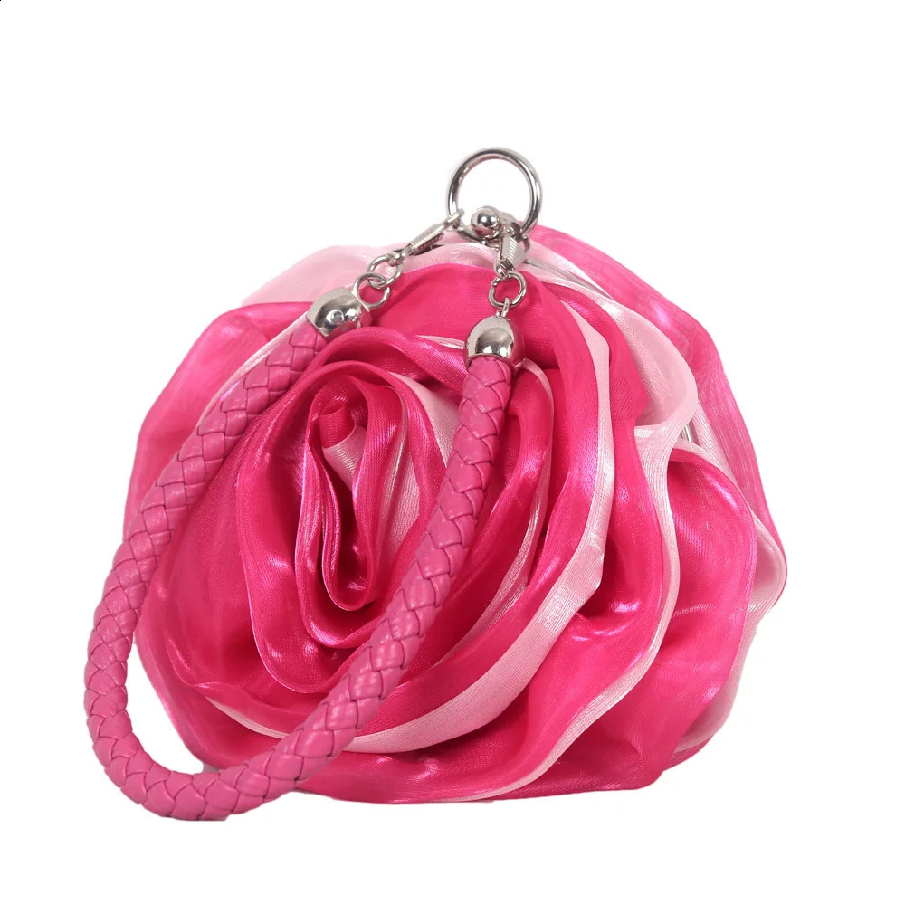 Colorful Womens Rose Flower Handbag Top Handle Bridal Bags Satin Party Wedding Evening y Lady Clutch Purse 250528