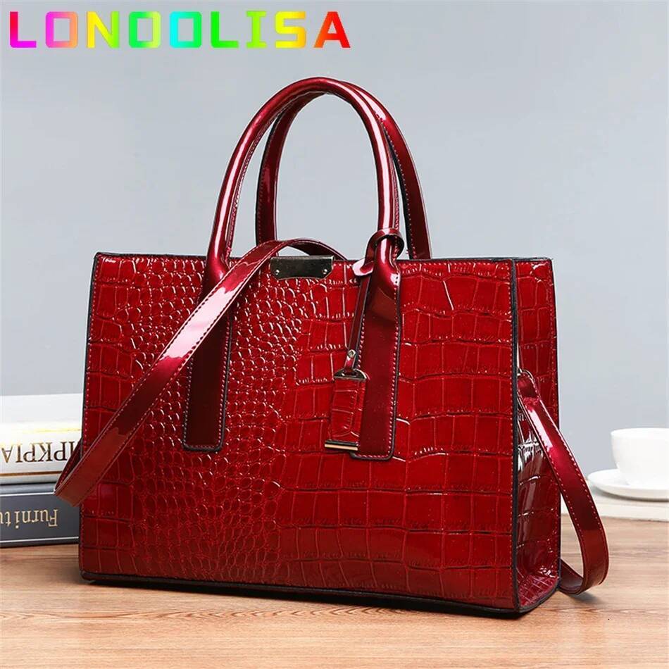 Pantent Leather Crocodile Handbags Female Crossbody Shoulder Messenger Bag For Women 2024 High Quality Ladies Handle Tote