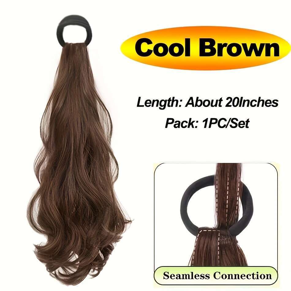 20inch Elegant Wide Synthetic - Heat Resistant Fiber, with Non-Slip Rubber Band, Women's Low Tie Accessory, Suitable for All Ethnicities, Natural