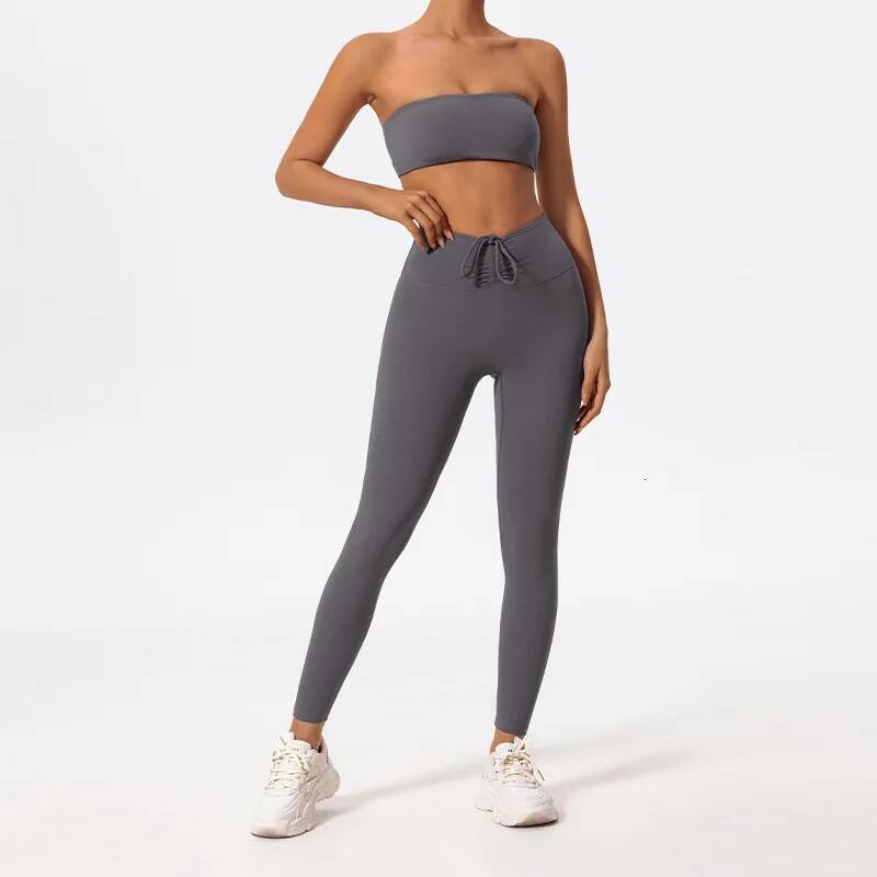 2PCS Strapless Yoga Set Women Workout Pant Athletic Suit Gym Push Up Scrunch Legging Fiess Bra Sports Active Wear XP275