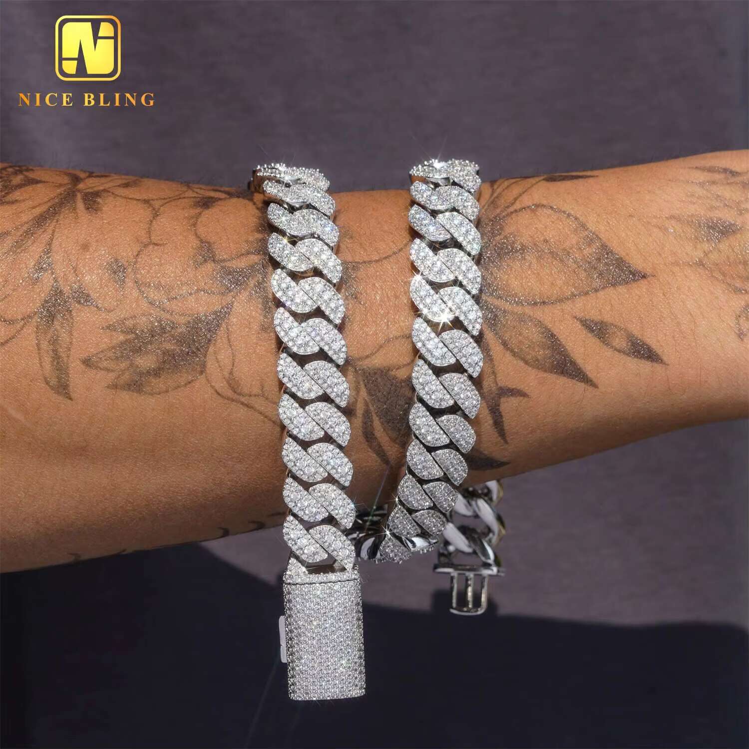 Wholesale Luxury Hip Hop Jewelry Necklace Iced Out Lab Diamond Moissanite Silver Cuban Link Chain