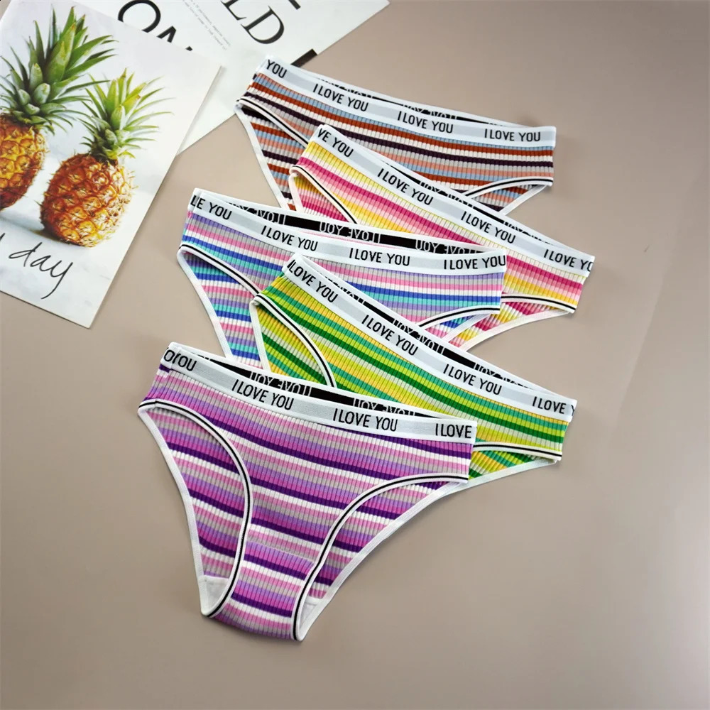 3PCSSet Fashion Letter Printed Cotton Women Underwear Breathable Comfort Sexy Lingerie Low Waist Seamless Female Intimates 250526