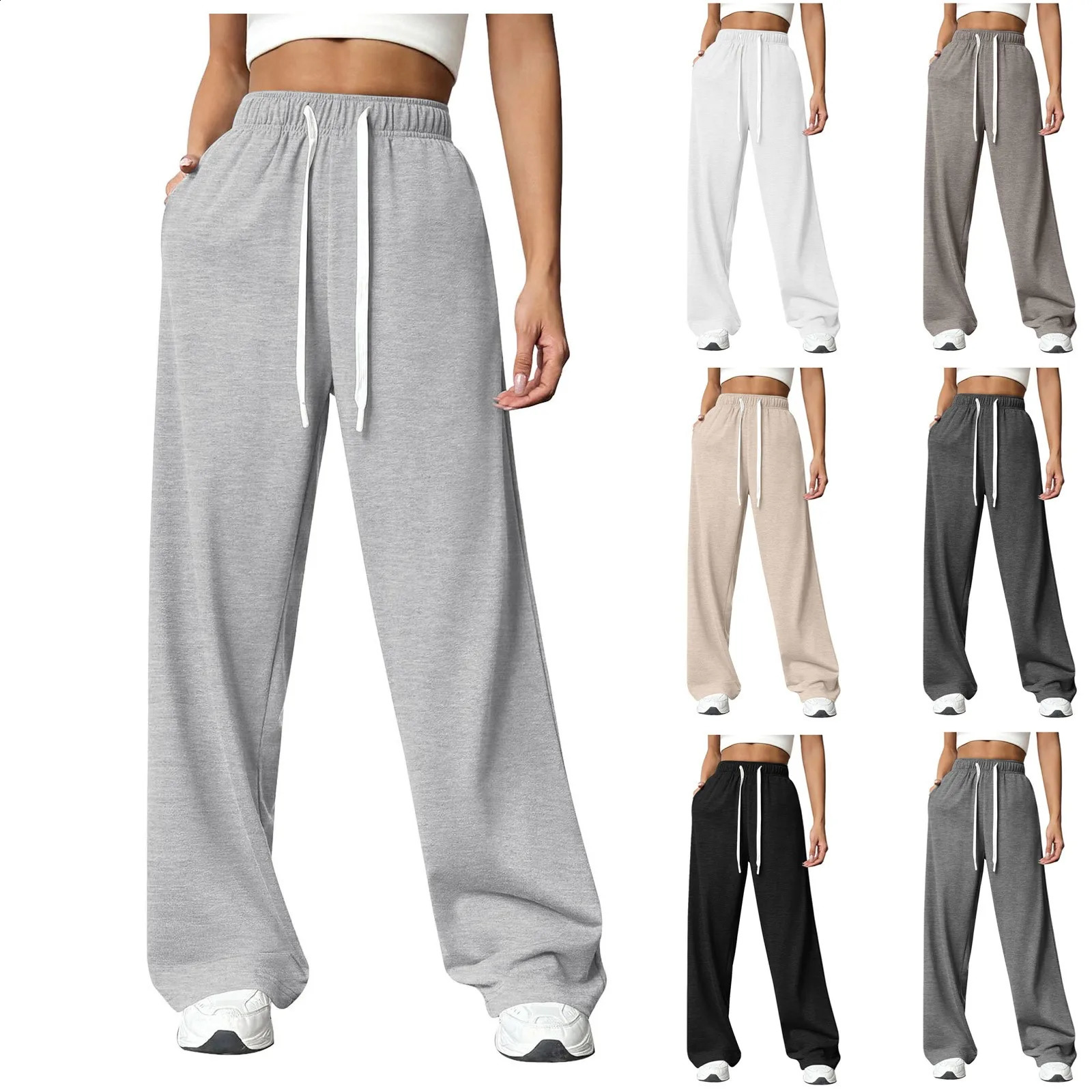 WomenS Fleece Lined Wide Leg Sweatpants High Waisted Drawstring Baggy Cargo Pants Fall Casual Joggers Tracksuit 250529Z